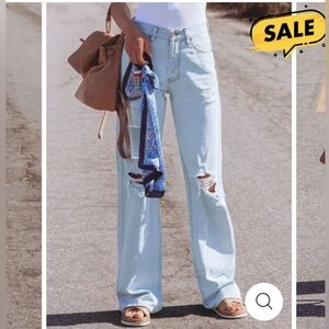 Midiross High Waisted,Wide Leg Distressed Denim Pants, Size XL